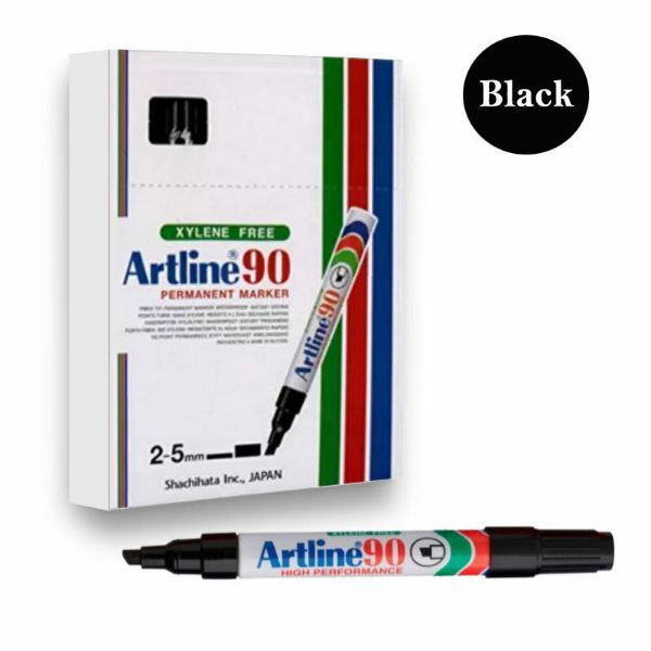 Picture of Artline 90 Permanent Marker 5mm Chisel Nib Black, 12-Pack