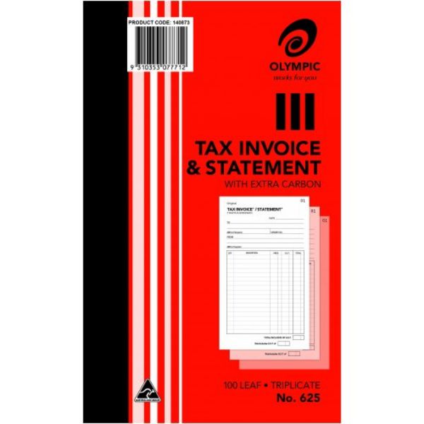 Picture of Olympic #625 Tax Invoice & Statement Book, with Extra Carbon, Triplicate, 100-Leaf