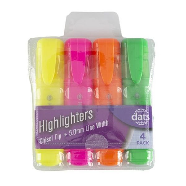 Picture of Dats Fluorescent Highlighters, 4-Pack (Yellow, Pink, Orange & Green)