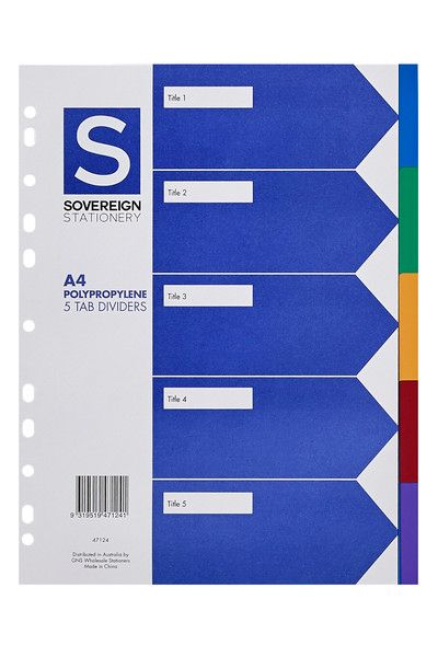 Picture of Sovereign A4 Polypropylene 5-Tab Dividers