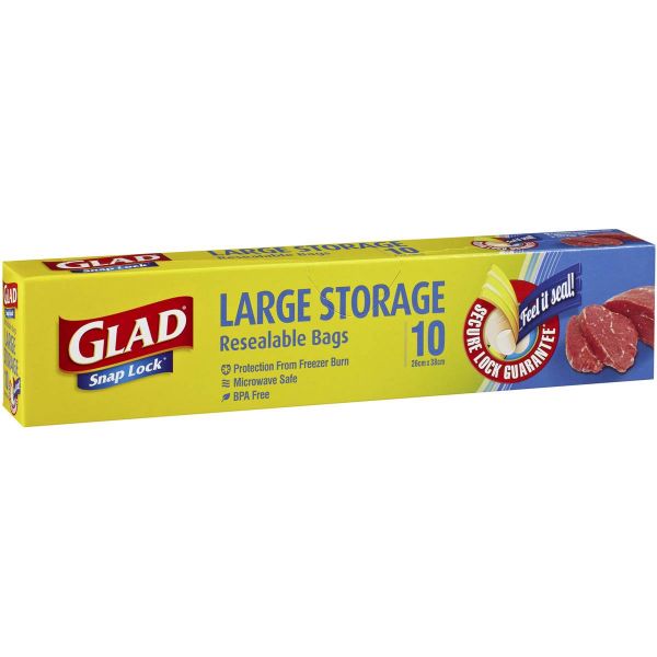 Picture of Glad Snap Lock Large Storage Resealable Bags, 10-pack, 26x38cm