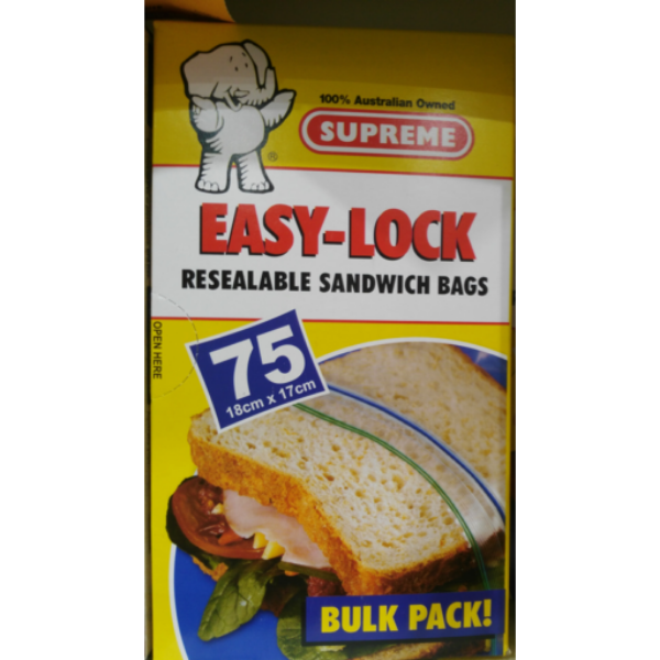 Picture of Supreme Easy-Lock Resealable Sandwich Bags, 75-pack, 18x17cm