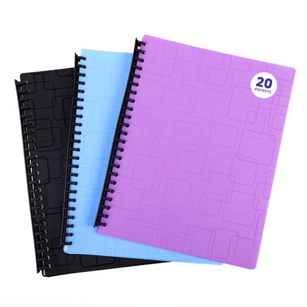 Picture of Dats A4 Display Book, 20-Pocket, Polypropylene Cover With Embossed Square Pattern, Assorted Colours