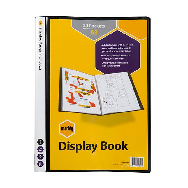 Picture of Marbig Non-Refillable A3 Display Book, 20-Pocket, Insert Front Cover, Black