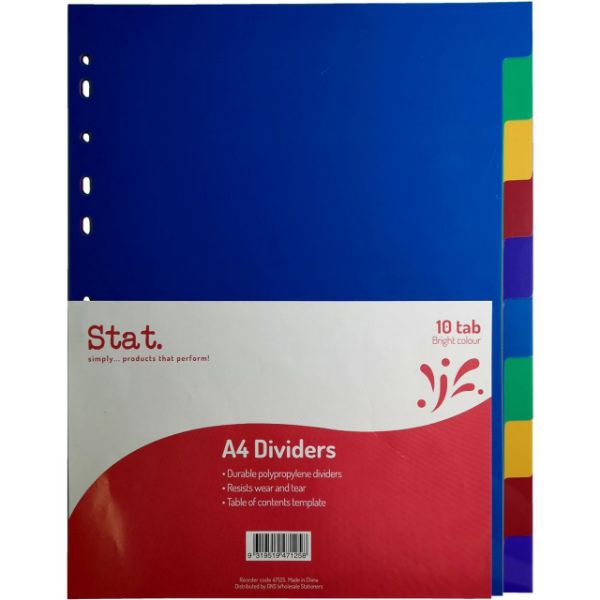 Picture of Stat A4 Dividers, 10-Tab, Bright Colours