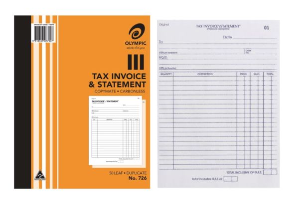 Picture of Olympic #726 Tax Invoice & Statement Book, Carbonless Duplicate, 50-Leaf