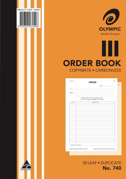 Picture of Olympic #740 A4 Order Book, Carbonless Duplicate, 50-Leaf