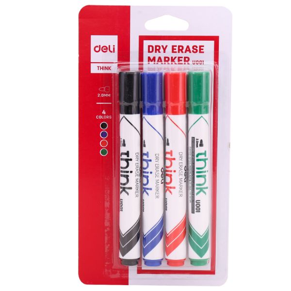 Picture of Deli THINK Whiteboard Markers, 4-Colour Pack