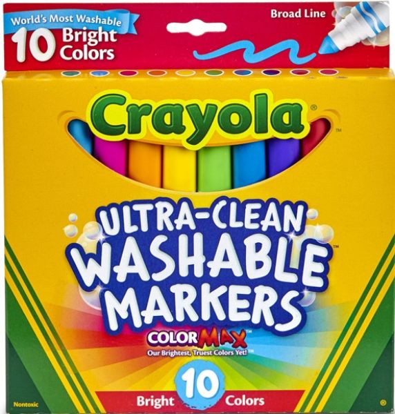 Picture of Crayola Ultra-Clean Washable Markers, Broad Line, Bright Colors, 10-Pack