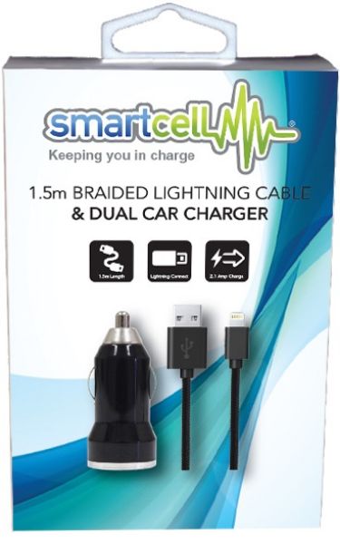 Picture of 1.5m Braided Lightning Cable & Dual Car Charger, Smartcell