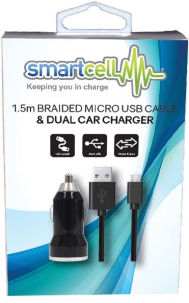 Picture of 1.5m Braided Micro USB Cable & Dual Car Charger, Smartcell